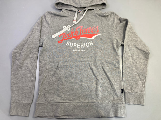 Sweat capuche gris chiné imprimé Superior Denim Mfg, moins cher chez Petit Kiwi