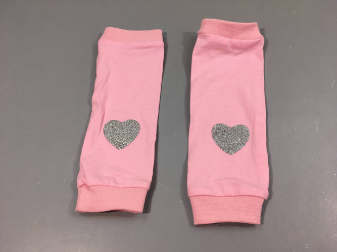 Guêtres roses, coeurs argenté pailleté, moins cher chez Petit Kiwi