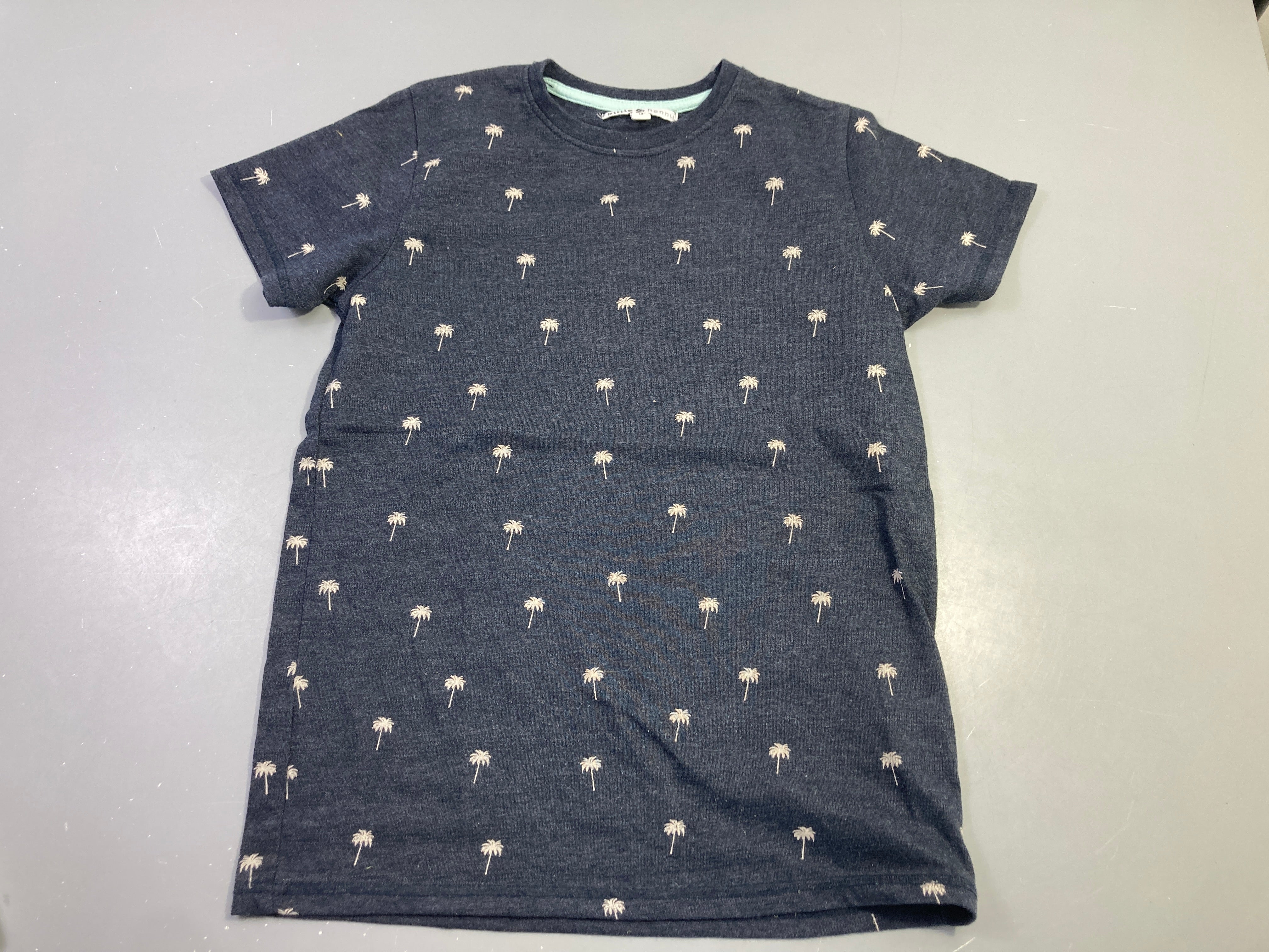 T-shirt m.c bleu foncé, palmiers blancs