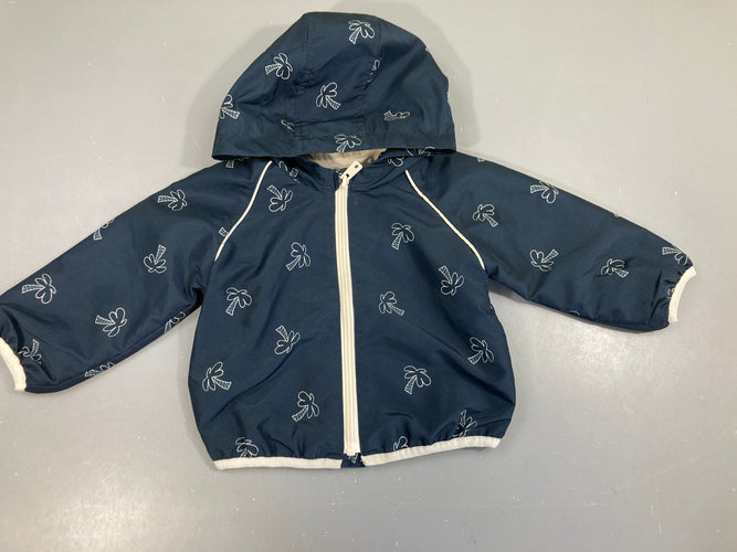 Veste légère zippée bleu foncé palmiers à capuche, moins cher chez Petit Kiwi