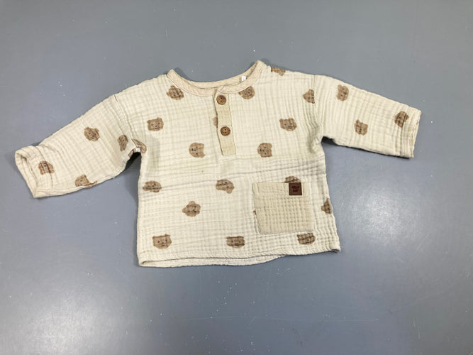 Haut m.l gaze de coton biege oursons boutons, moins cher chez Petit Kiwi