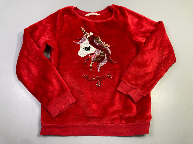 Sweat velours éponge rouge, licorne sequins reversibles, moins cher chez Petit Kiwi