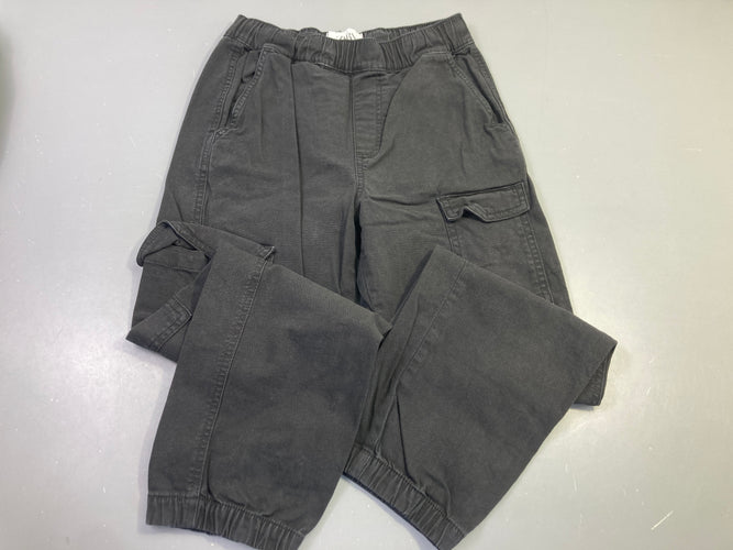 Pantalon large toile noire poches appliquées élastique dans le bas, moins cher chez Petit Kiwi