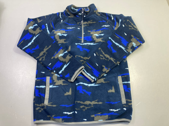 Sweat polar col zippé bleu foncé bariolé brun /blanc, moins cher chez Petit Kiwi