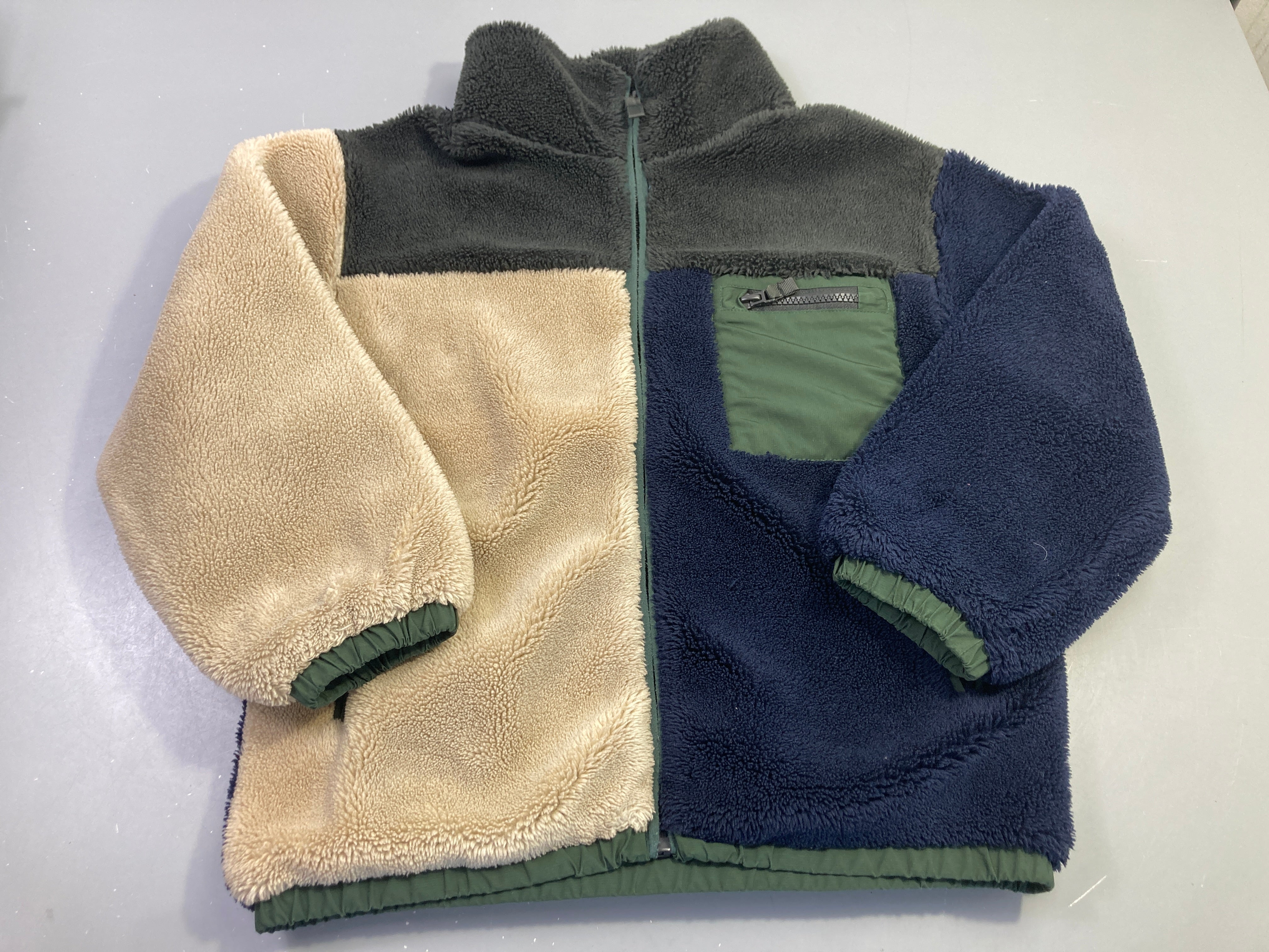 Sweat zippé polar bleu/beige/vert/noir
