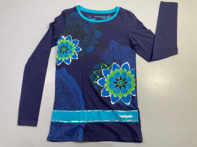 T-shirt m.l/Tunique bleu fleur sequins, moins cher chez Petit Kiwi