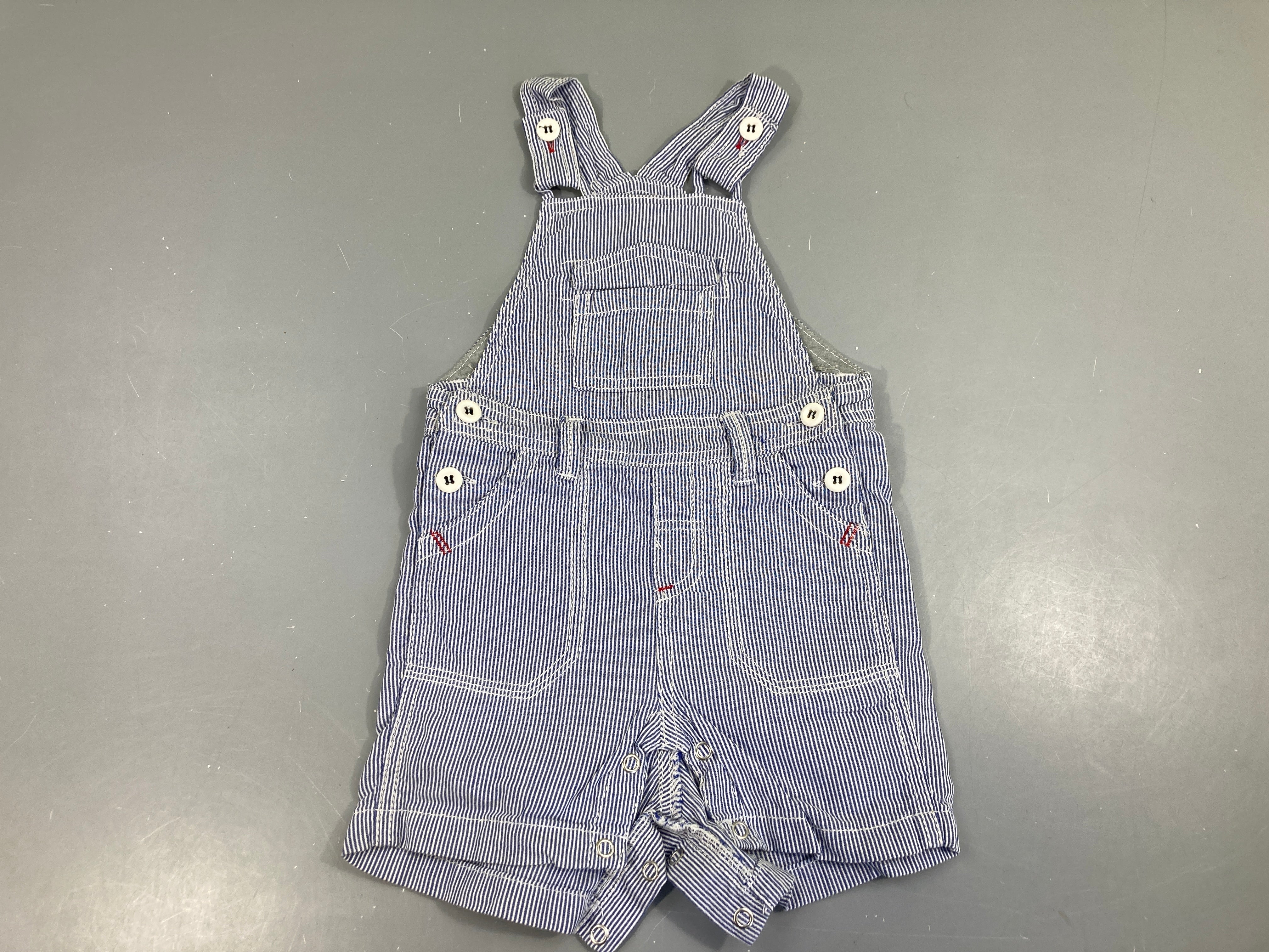 Salopette short blanc lignée bleu 100% Coton