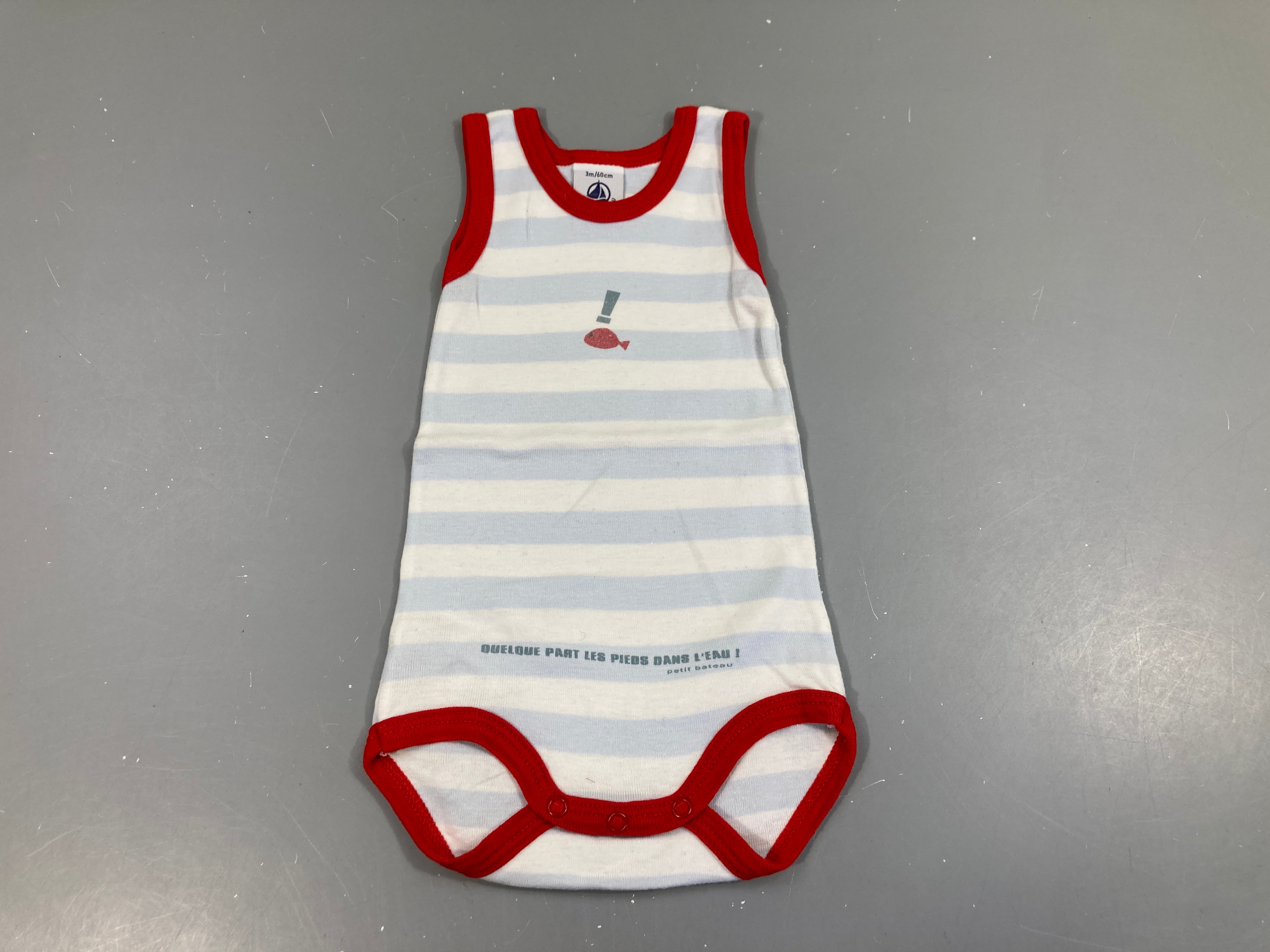 Body s.m blanc rayé bleu bord rouge poisson!