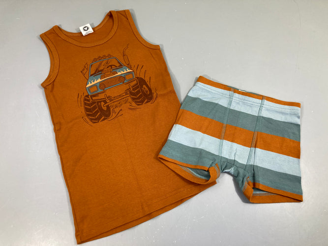 Fred's World Pyjashort 2pcs jersey  brun voiture /bas rayé bleu, moins cher chez Petit Kiwi