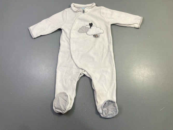 Pyjama écru velours imprimé chat nuage, moins cher chez Petit Kiwi