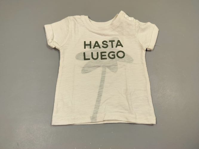 T-shirt m.c jersey  blanc flammé " hasta luego" 100% coton, moins cher chez Petit Kiwi