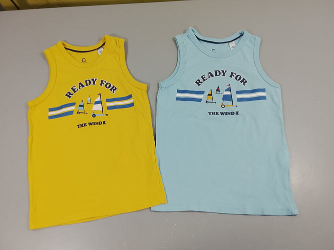 2 débardeurs, 1 bleu et 1 jaune voiliers "Ready for", moins cher chez Petit Kiwi