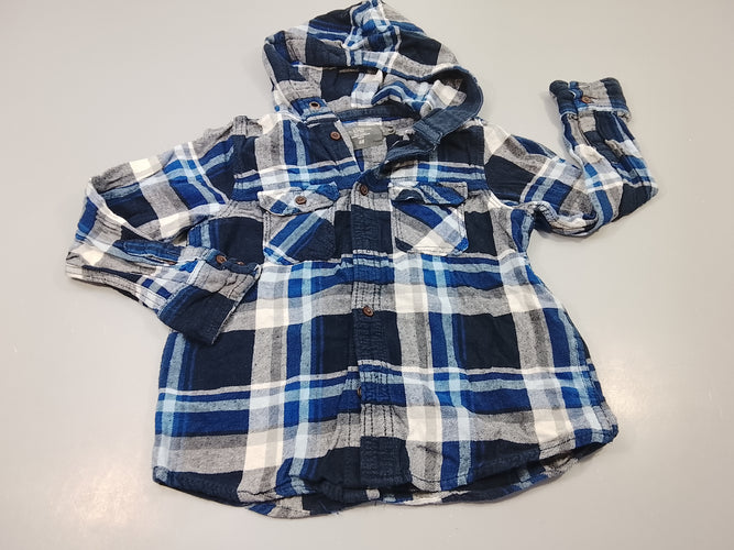 Chemise m.l à carreaux en flanelle à carreaux bleu marine, blanc , bleu, moins cher chez Petit Kiwi