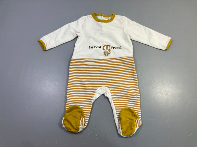 Pyjama molleton écru rayé moutarde imprimé tigre, moins cher chez Petit Kiwi