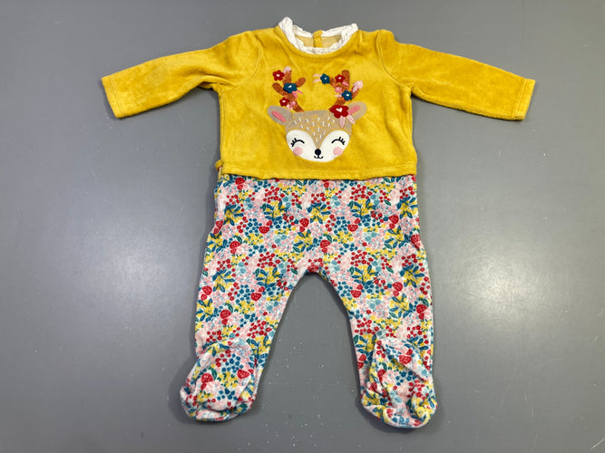 Pyjama velours moutarde et fleuri imprimé biche, moins cher chez Petit Kiwi