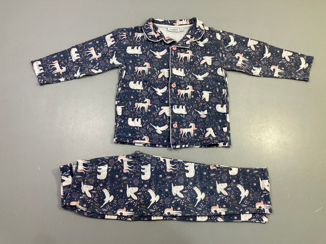 Pyjama 2pcs bleu marine licornes oiseaux, moins cher chez Petit Kiwi