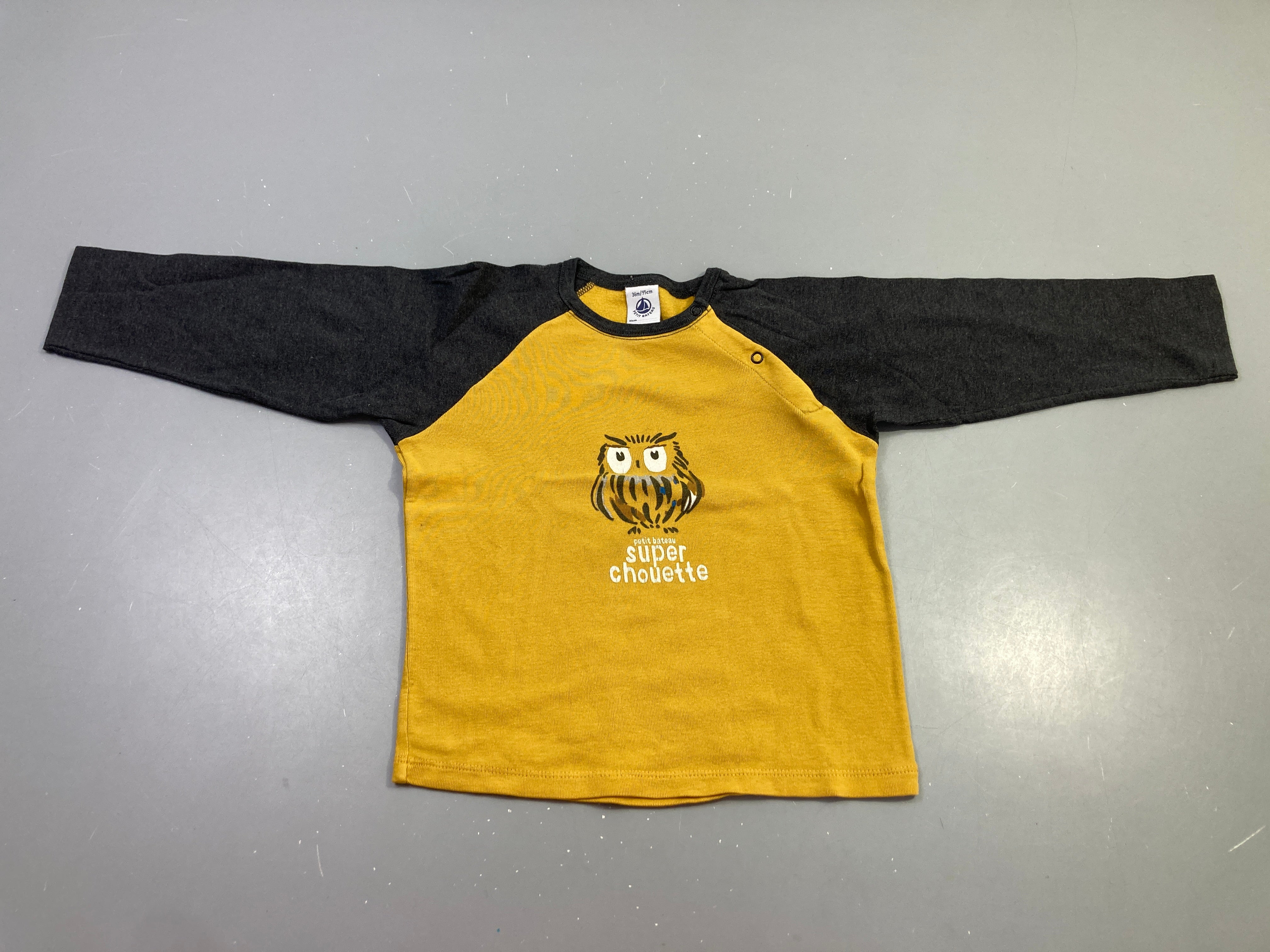 T-shirt m.l bicolore moutarde/gris hibou 