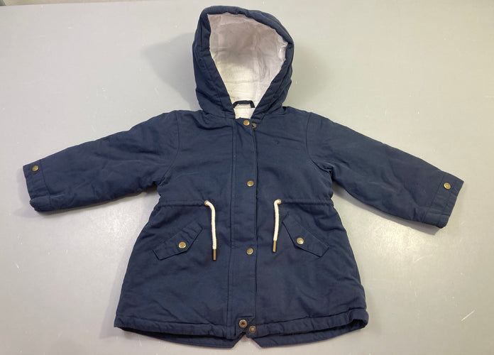 Manteau à capuche bleu marine légèrement ouatiné, moins cher chez Petit Kiwi