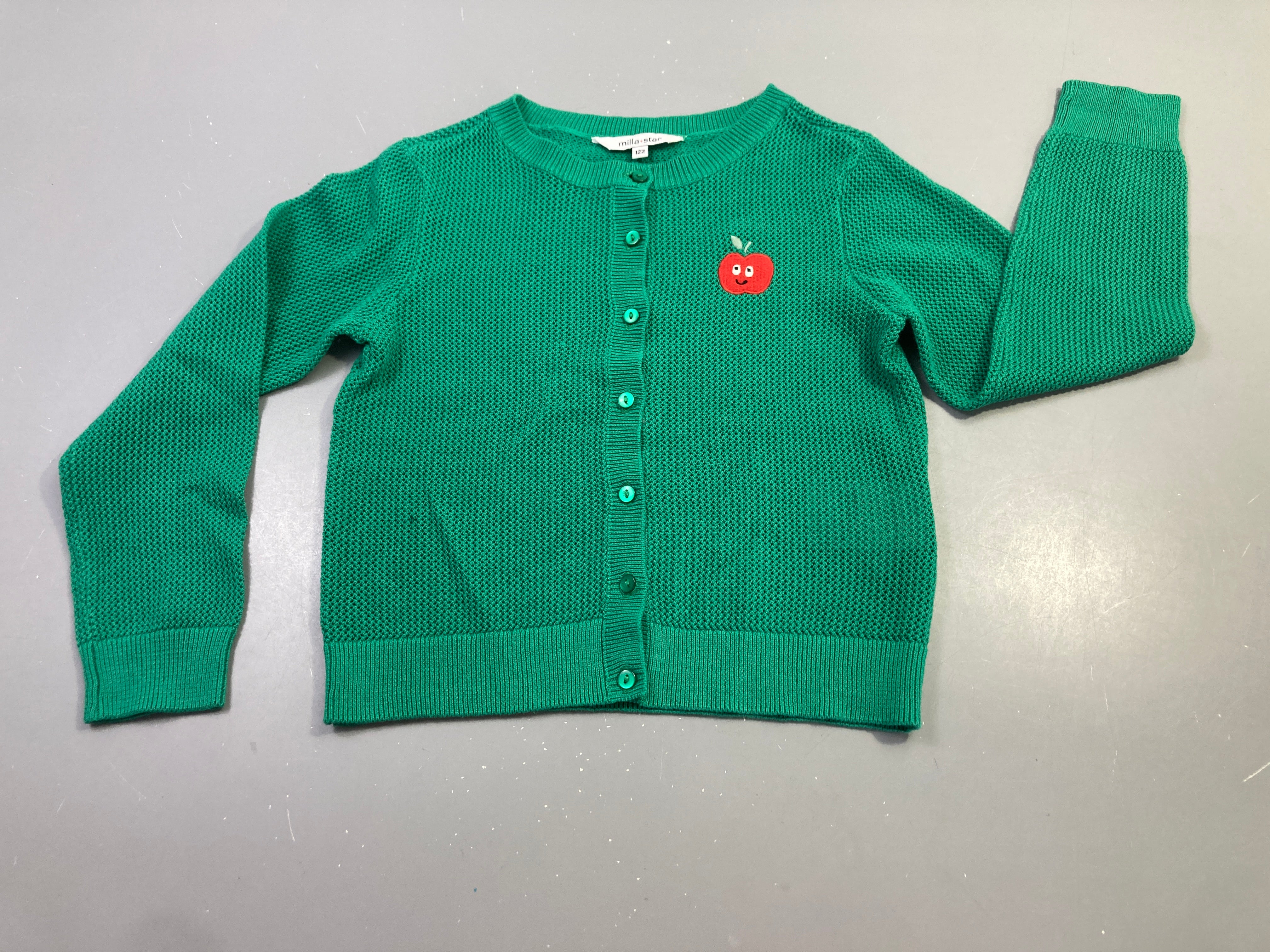 Gilet tricot vert pomme brodée