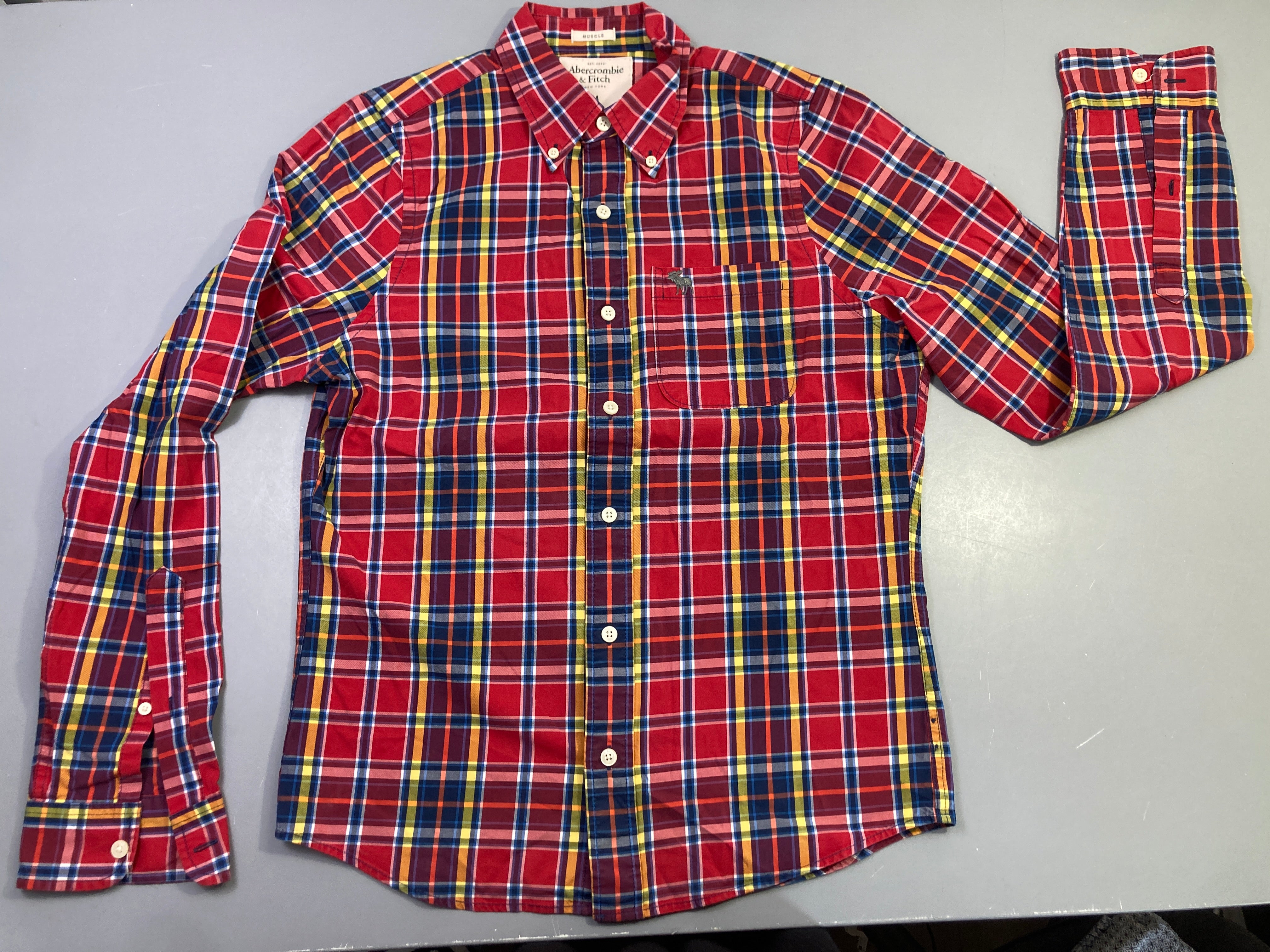 Chemise m.l rouge carreaux écossais abercrombie&fitch