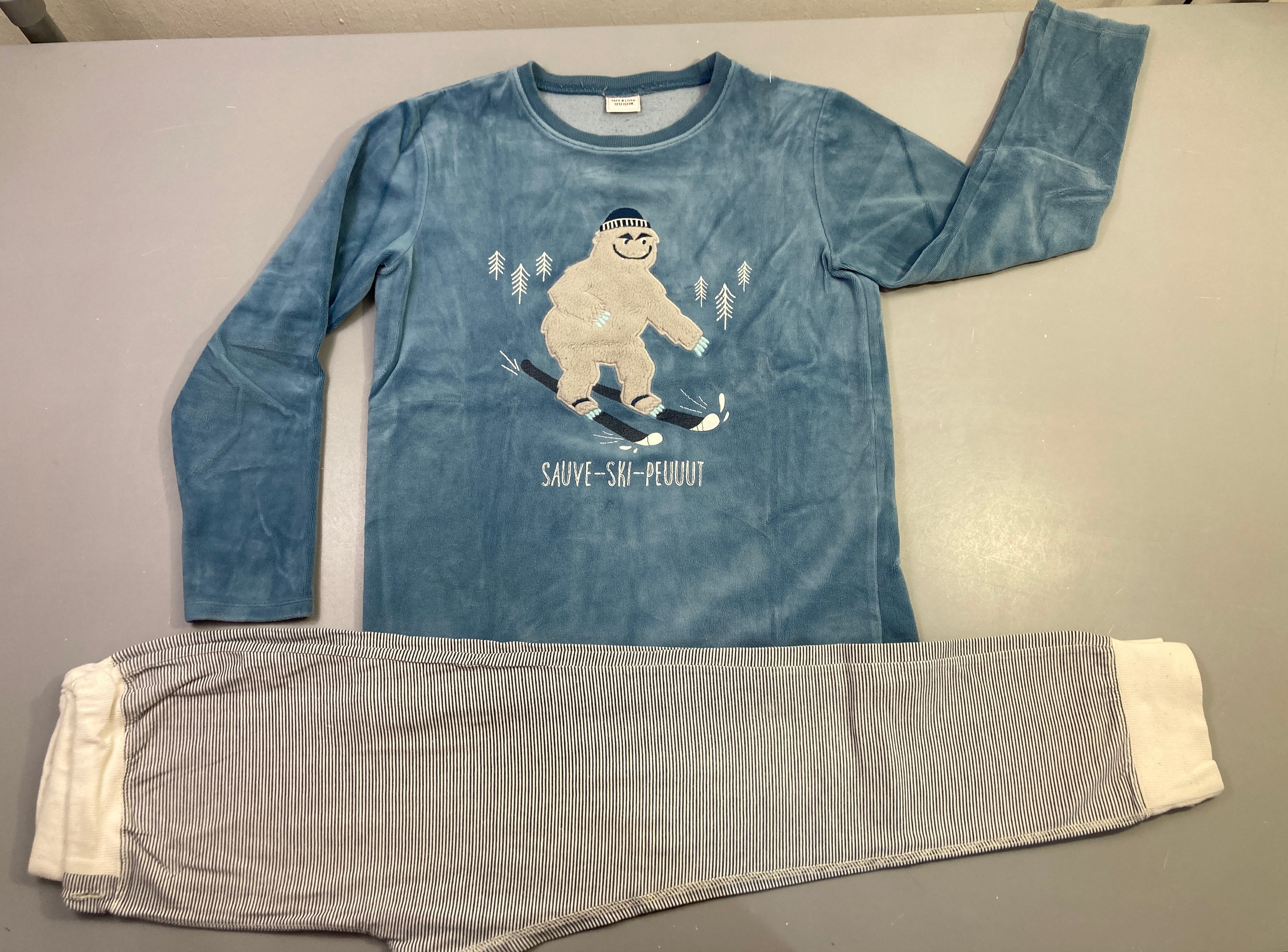Pyjama bleu 2pcs velours yeti 