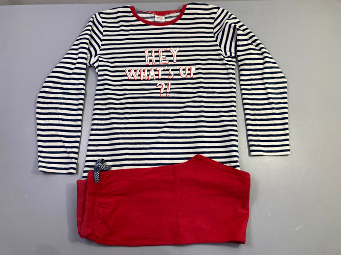 Pyjama rayé marine 2pcs velours rouge "Hey what's up", moins cher chez Petit Kiwi