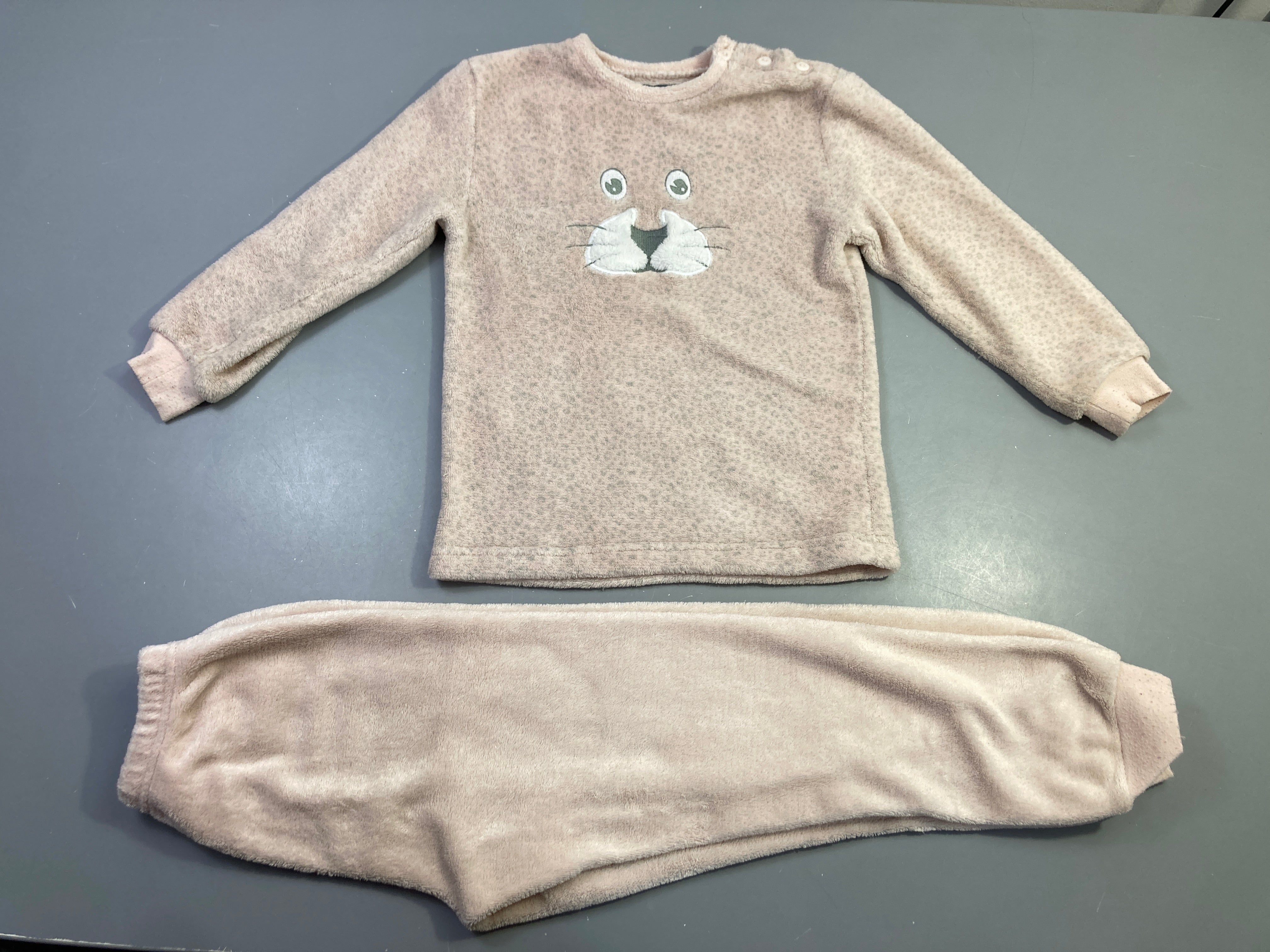 Pyjama beige 2pcs velours imprimé félin