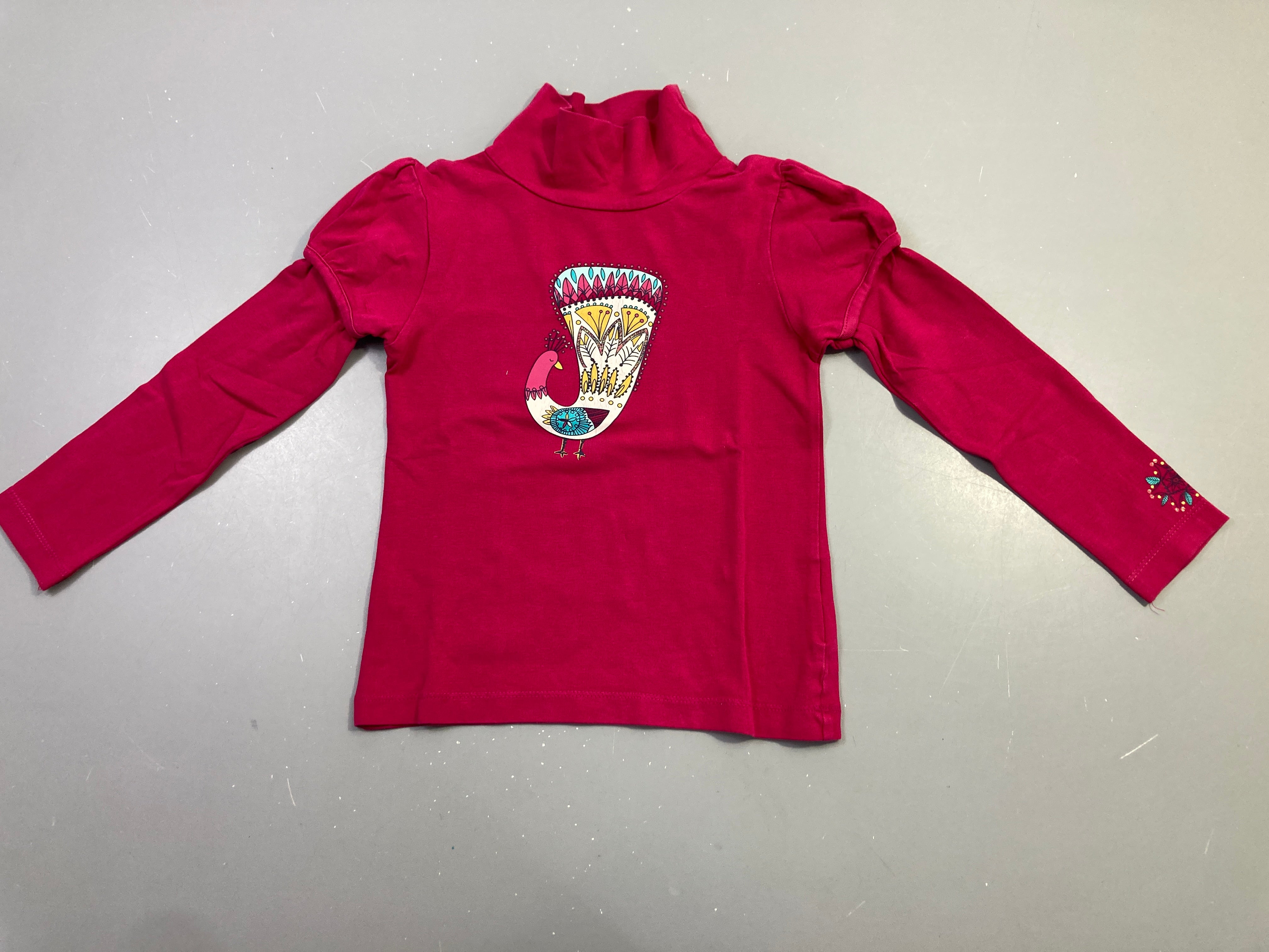 T-shirt m.l col roulé fuchsia paon