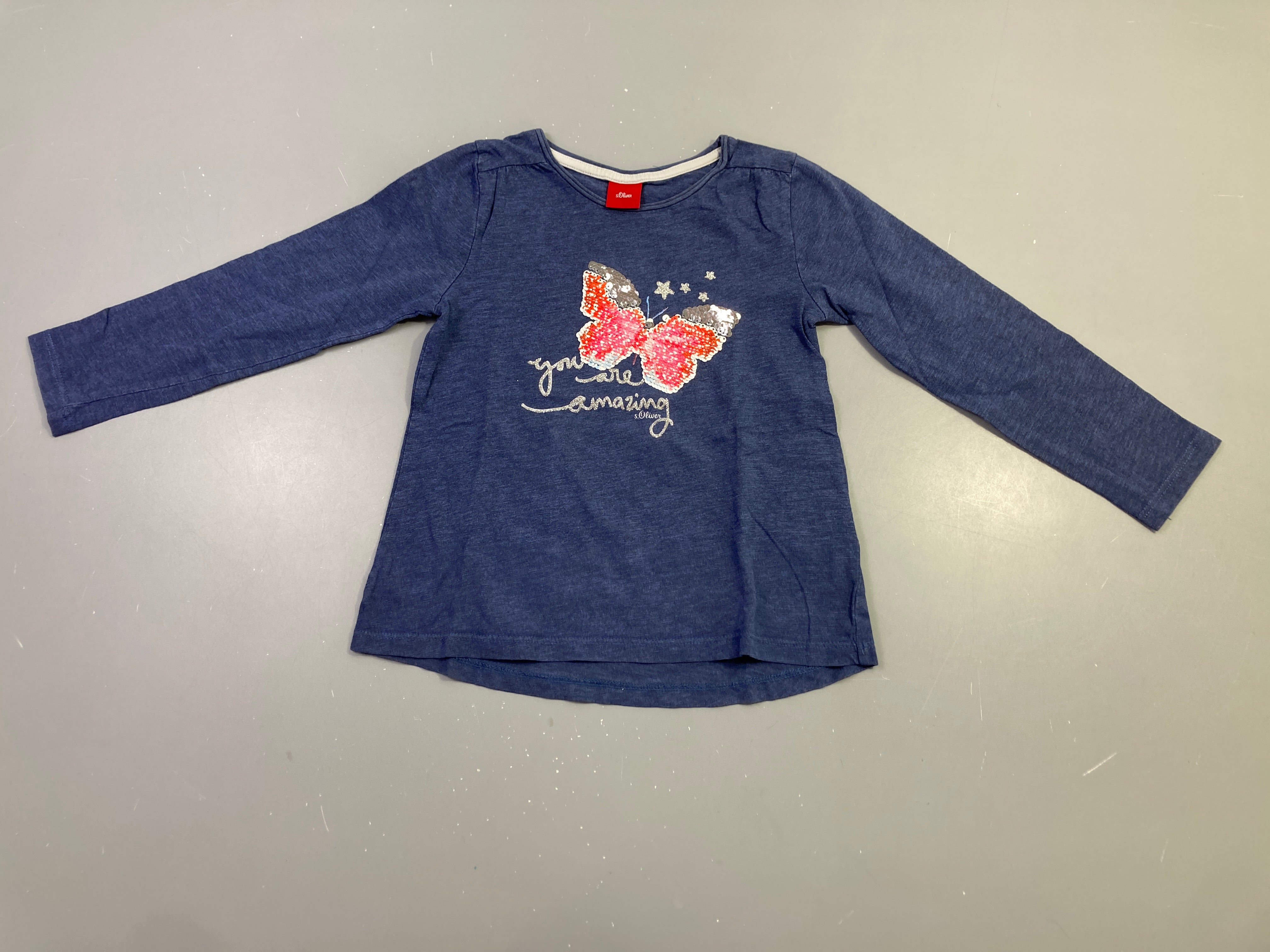 T-shirt m.l bleu marine chiné papillon pailleté 