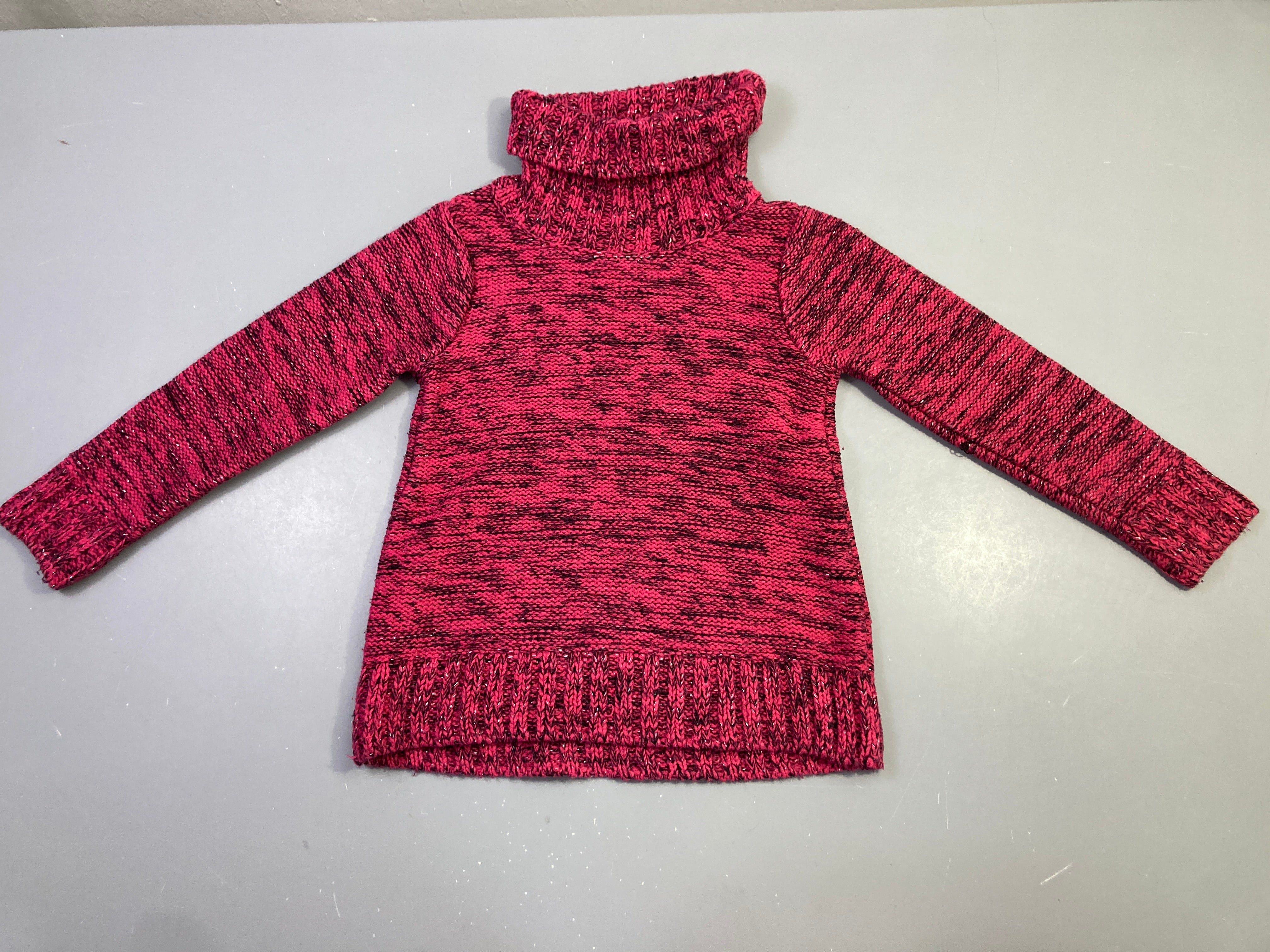 Pull col roulé rose chiné pailleté