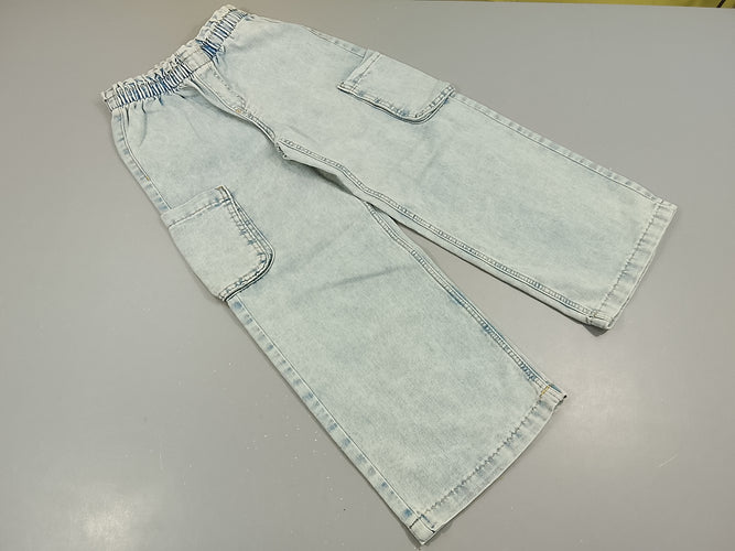 Pantalon denim clair, poches latéralles , taille élastique, moins cher chez Petit Kiwi