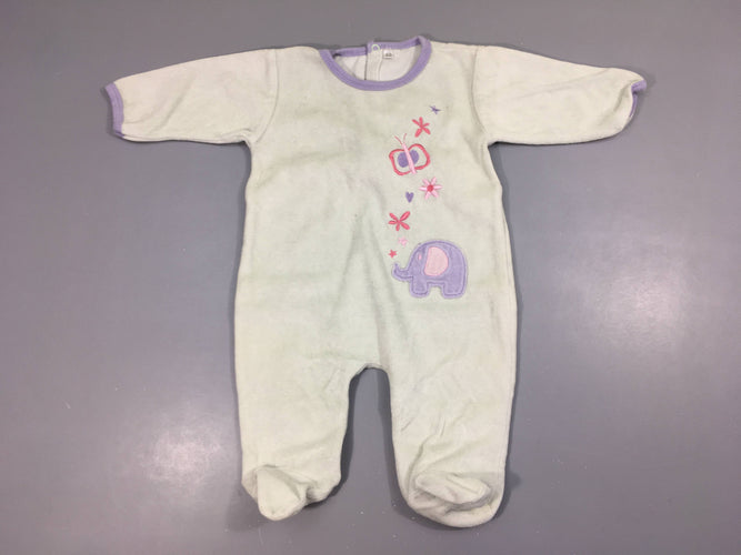 Pyjama velours vert très pâle éléphant, moins cher chez Petit Kiwi