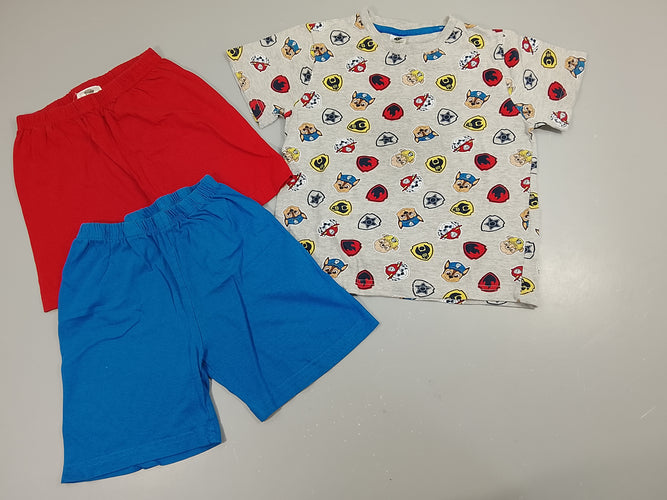 Pyjama 3 pcs  m.c gris chiné Pat Patrouille  + 2 shorts, 1 rouge et 1 bleu, moins cher chez Petit Kiwi