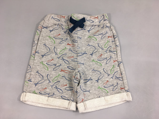 Bermuda molleton gris chiné poissons, moins cher chez Petit Kiwi