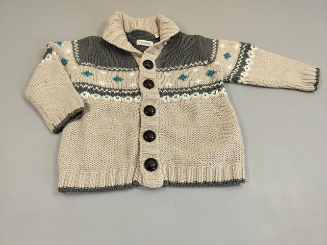 Gilet gris à motifs col châle, moins cher chez Petit Kiwi