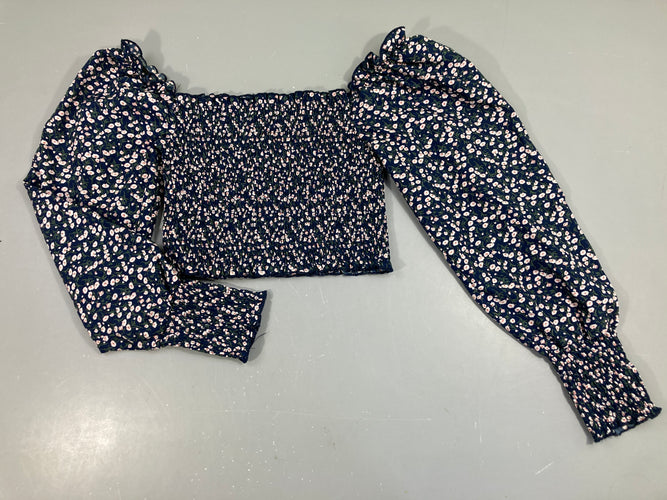 Top ml court bouffant bleu marine fleurs, moins cher chez Petit Kiwi