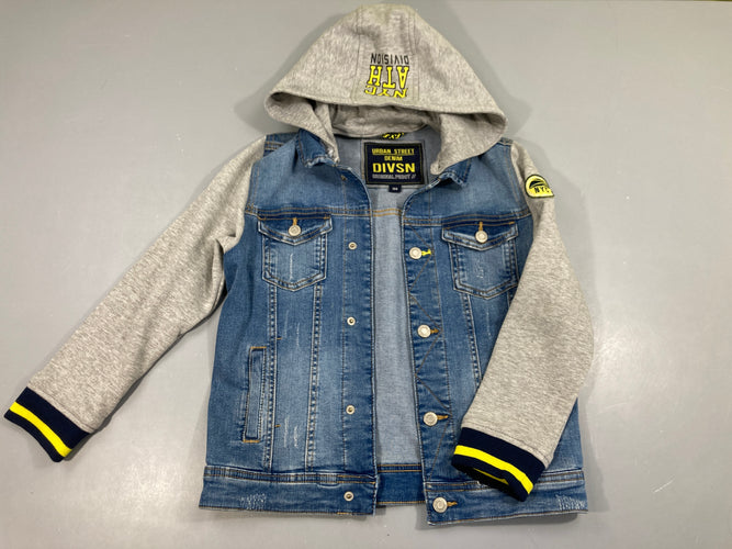 Veste bi-matière jean/molleton à capuche amovible, moins cher chez Petit Kiwi