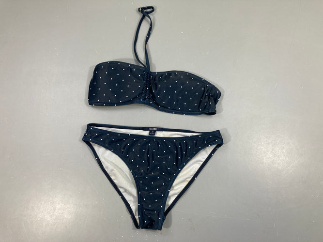 Bikini bleu marine pois blancs, moins cher chez Petit Kiwi