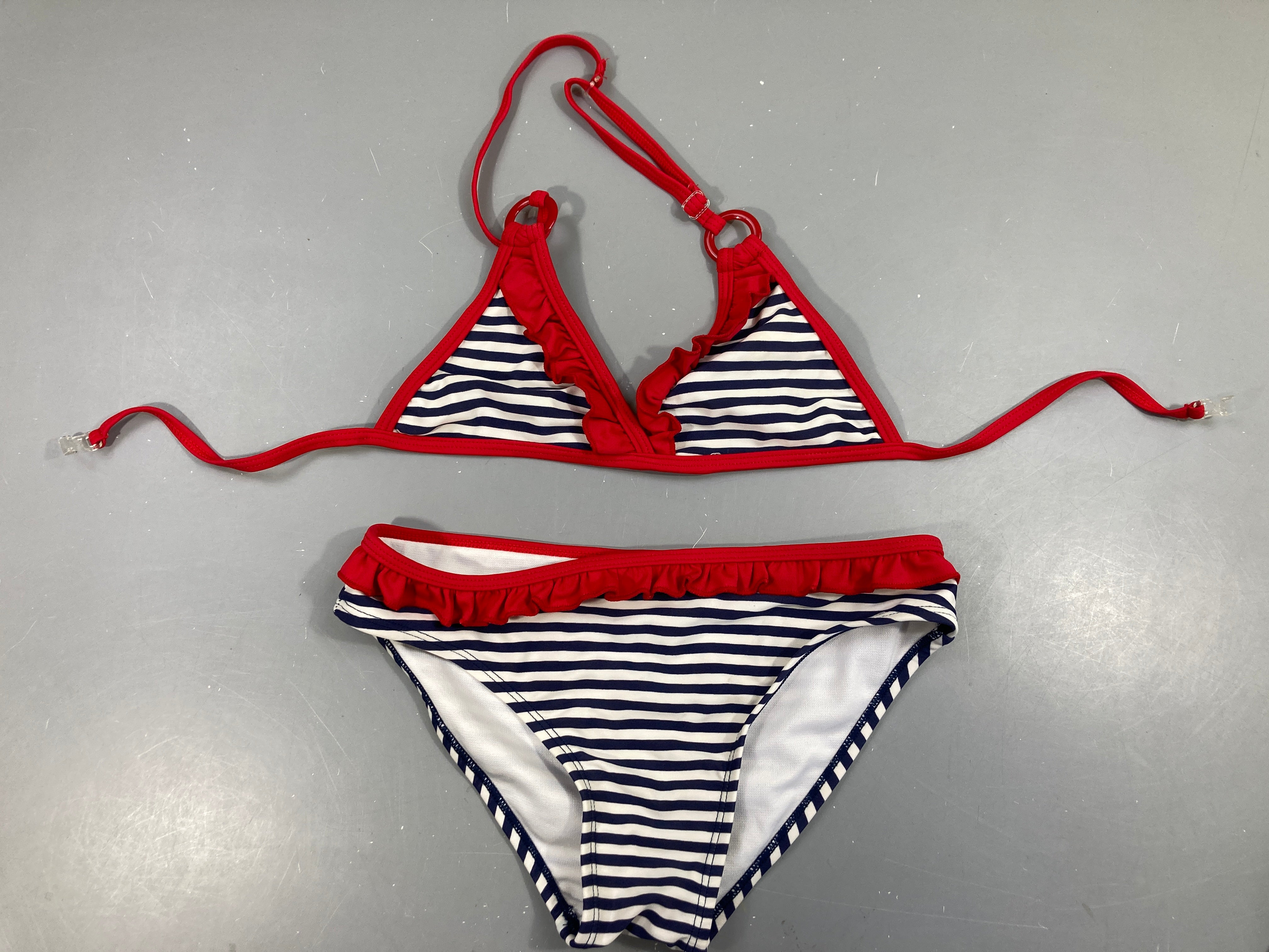Bikini rayé blanc/bleu marine rouge