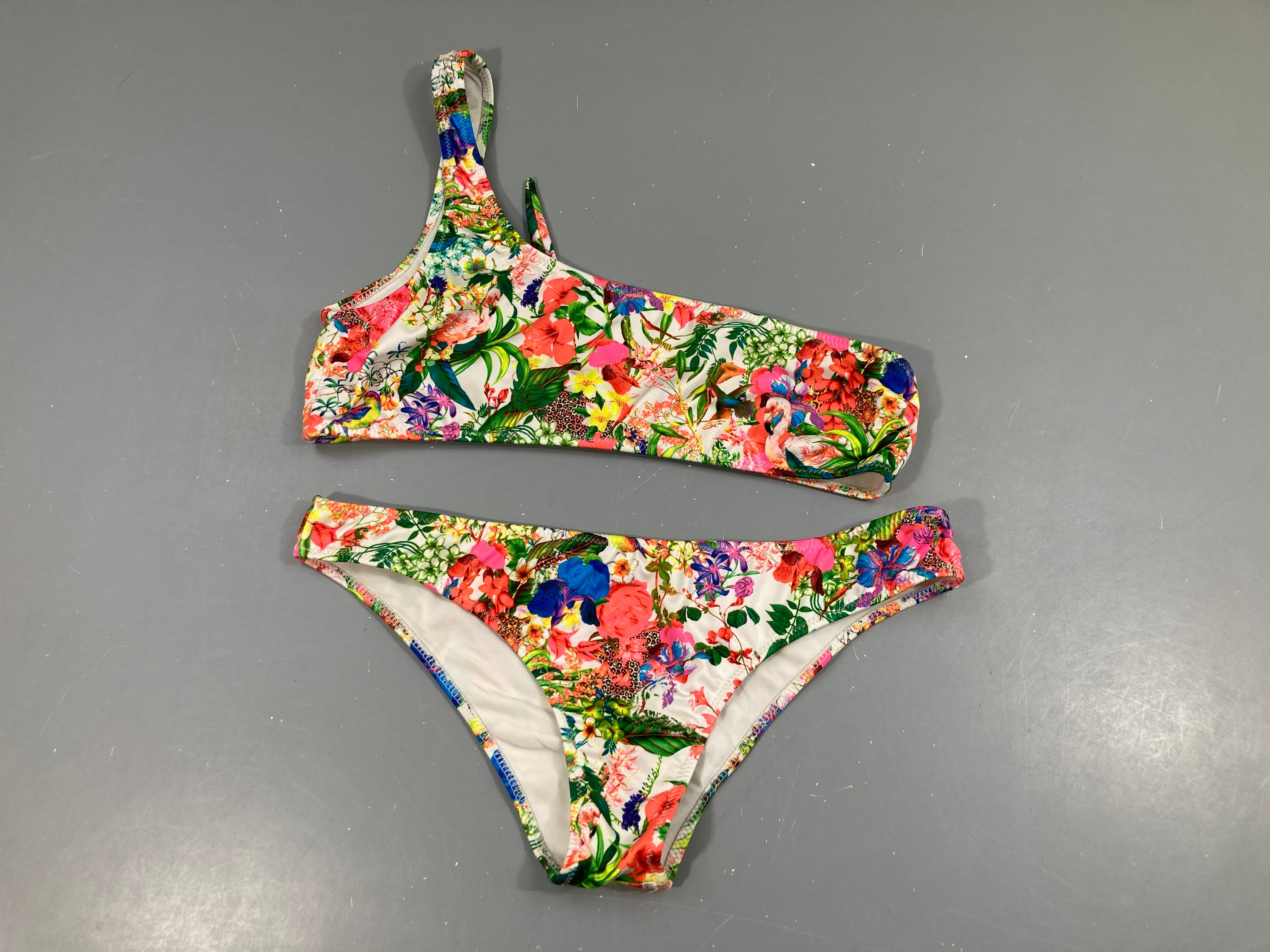 Bikini blanc fleurs