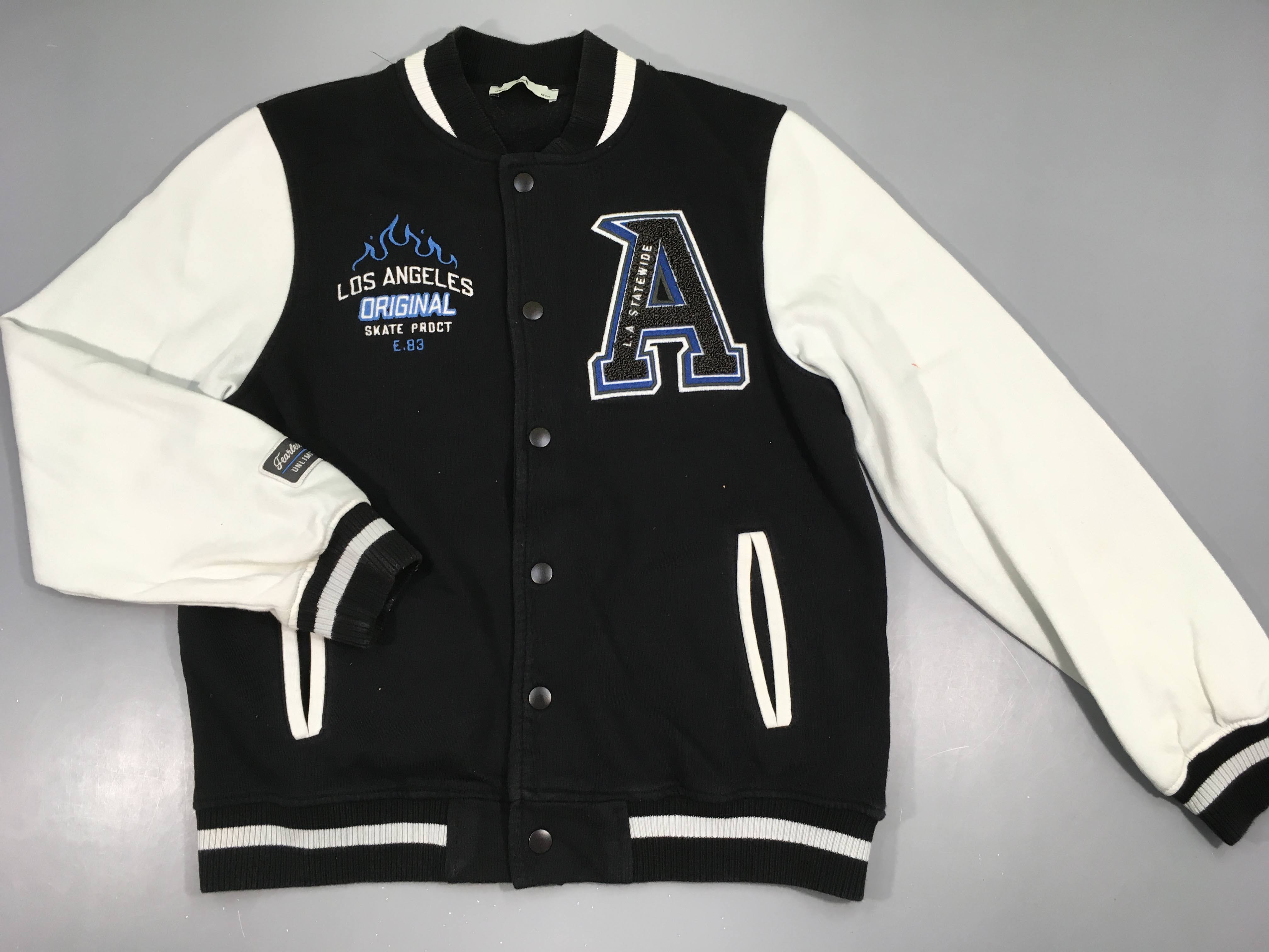 Veste bomber molleton noir/blanc Los angeles, petite tache sur la manche
