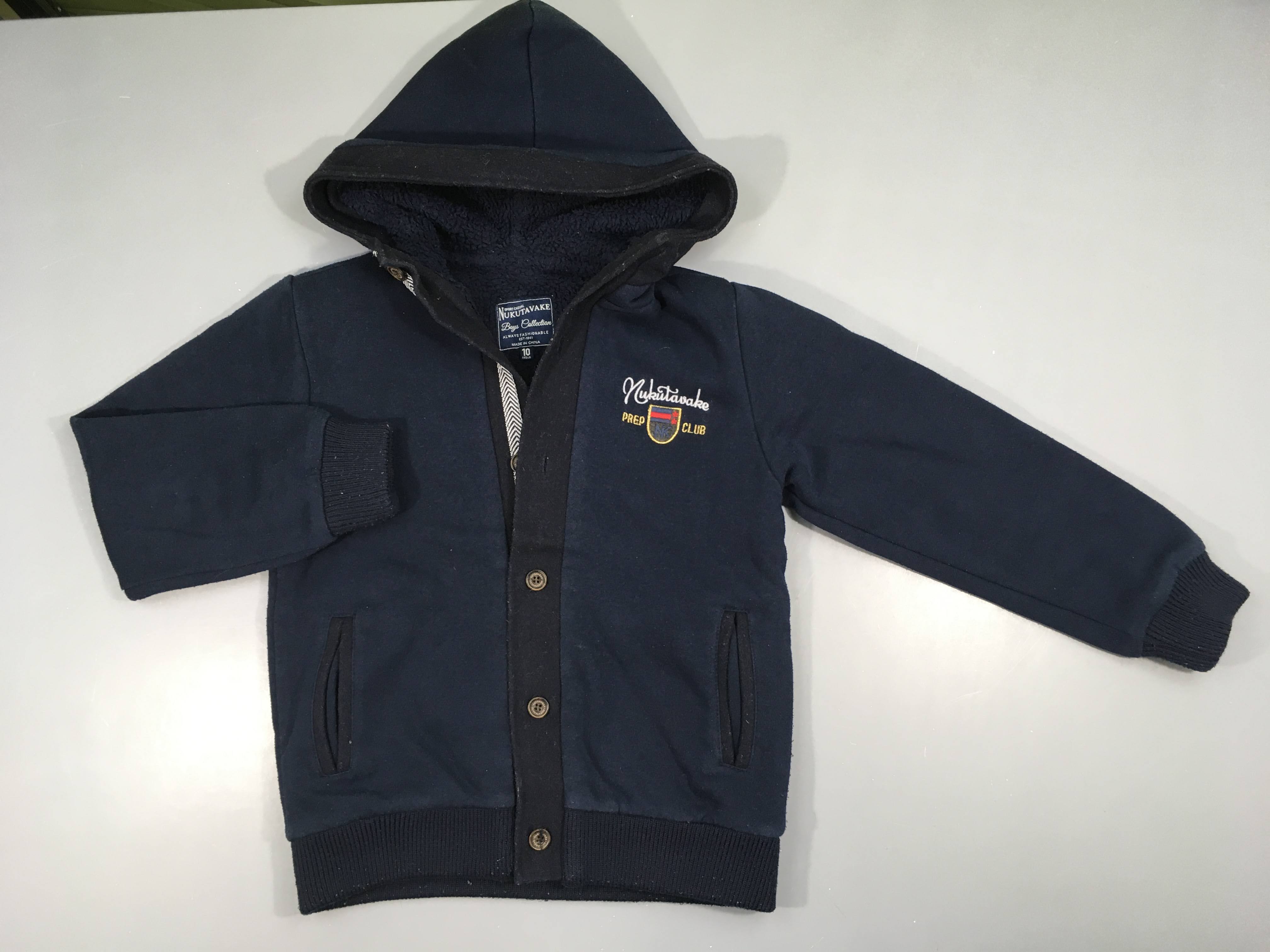 Gilet/veste molleton bleu foncé à capuche Nukutavade doubé peluche, bouloché