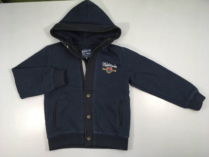 Gilet/veste molleton bleu foncé à capuche Nukutavade doubé peluche, bouloché, moins cher chez Petit Kiwi