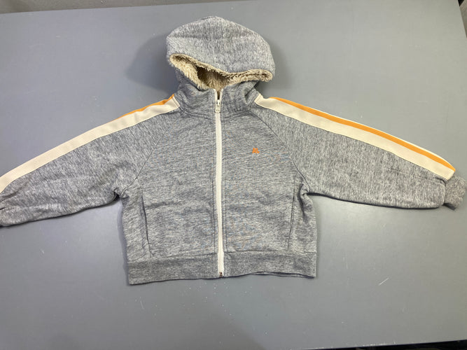 Sweat zippé à capuche gris chiné capuche doublée sherpa Bandes écru-orange Bouloché, moins cher chez Petit Kiwi