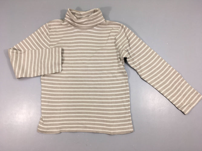 T-shirt m.l col roulé gris clair rayéé blanc, bouloché, moins cher chez Petit Kiwi