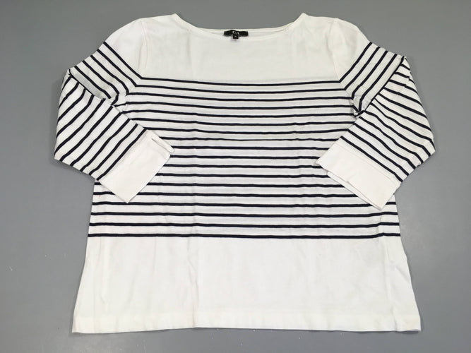 T-shirt m.anches 3/4 blanc rayé bleu, moins cher chez Petit Kiwi