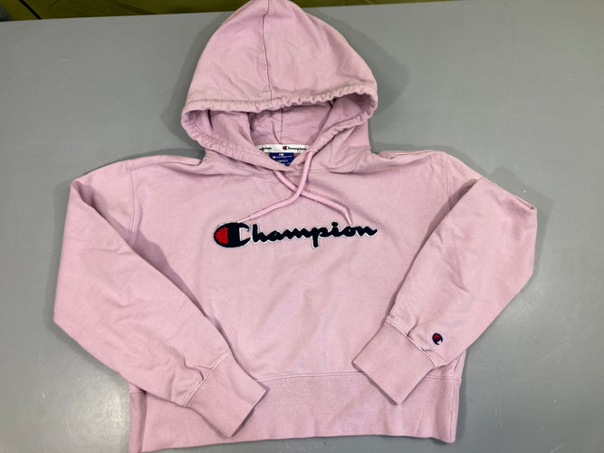 Sweat à capuche lilas Champion légèrement bouloché, moins cher chez Petit Kiwi