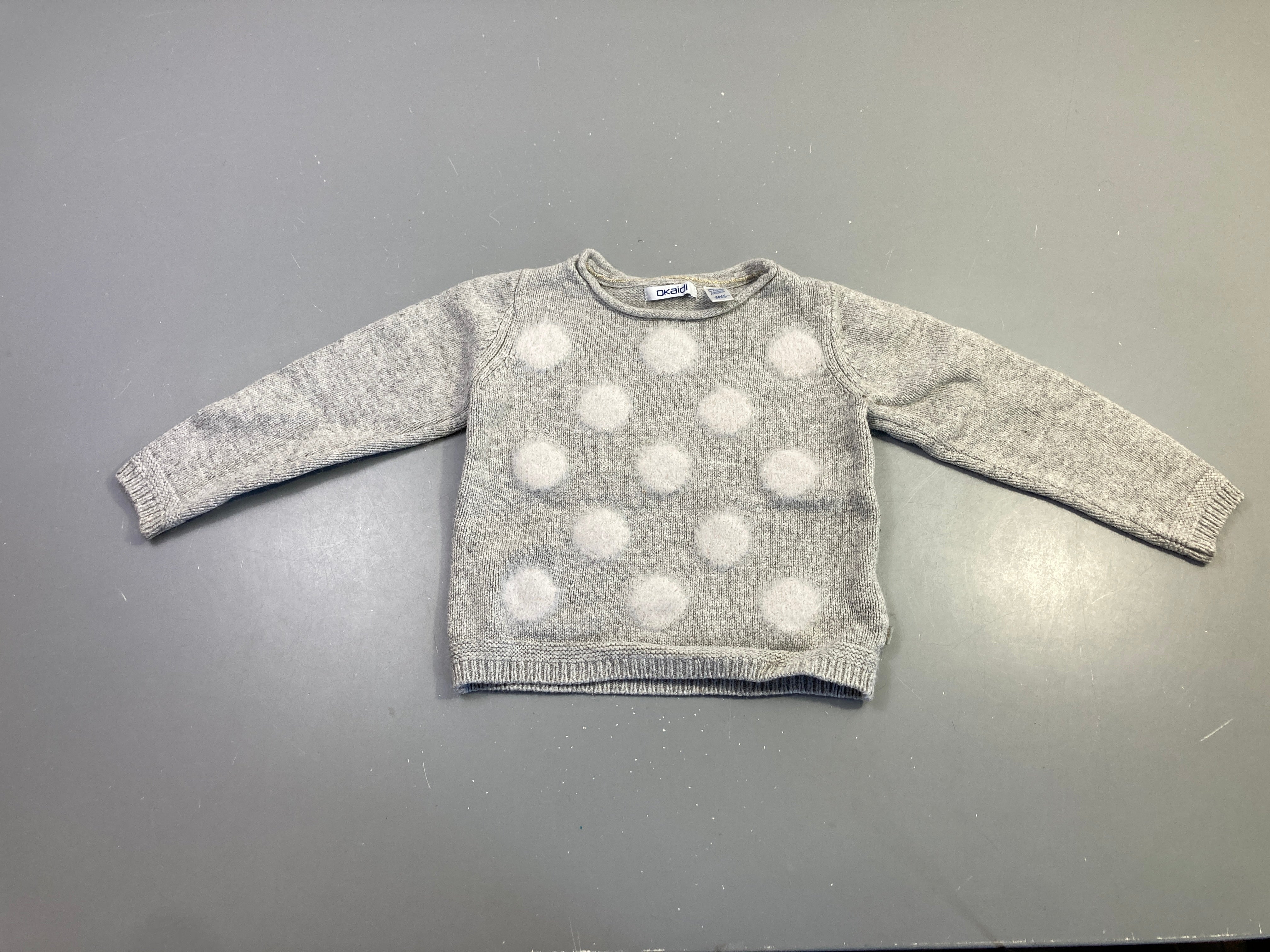 Pull m.l gris chiné pois