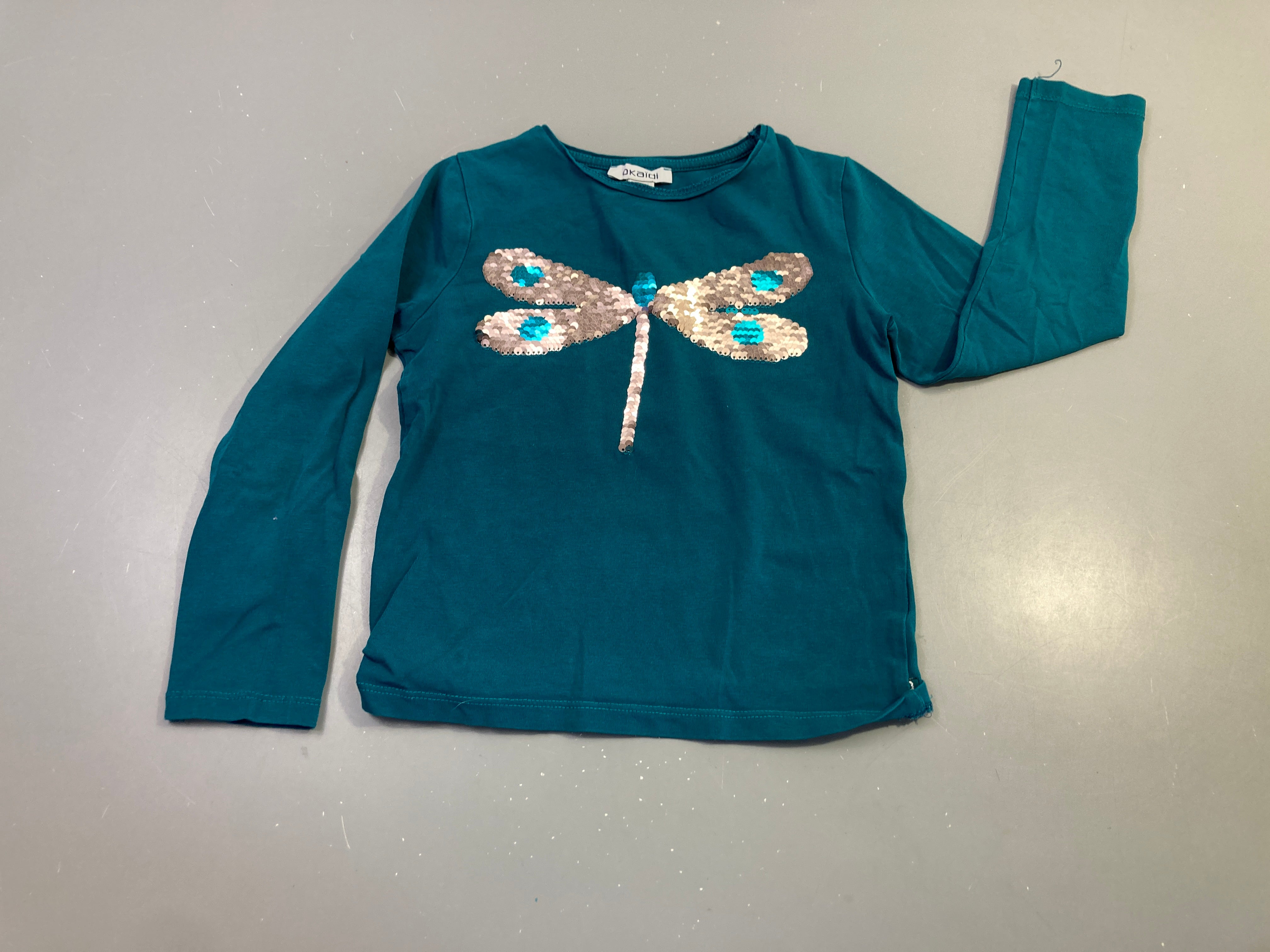 T-shirt m.l bleu canard libellule sequins