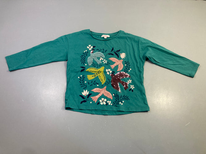 T-shirt m.l vert oiseaux sequins, moins cher chez Petit Kiwi